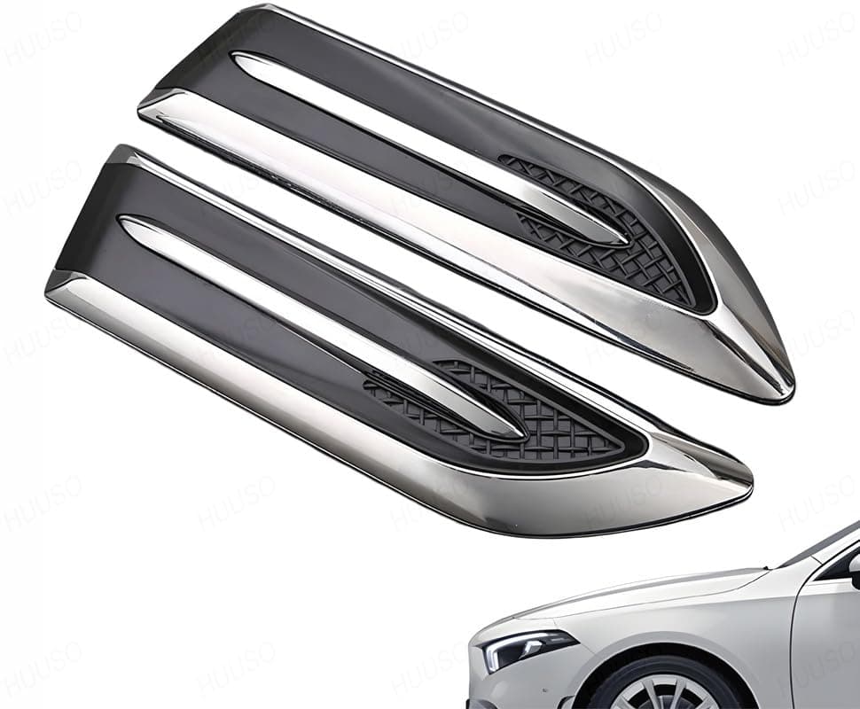 HUUSO 2 Pcs Car Air Flow Vent Cover Fender Trim Euro Duct V-619 Car Styling Fender Hood Decorative Side Aero Decal Sticker Exterior Accessory Compatible with Maruti Suzuki Grand Vitara Brezza