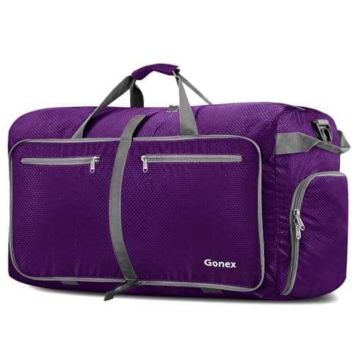 Gonex 60L Packable Travel Duffle Bag Foldable Duffel Bags for Luggage Gym Sports Camping Travelling Cycling Storage Shopping Water & Tear Resistant Purple