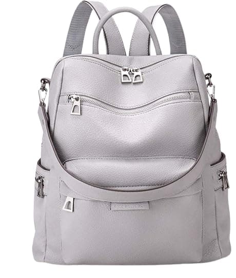 TrueArch Stylish Grained Textured Convertible Laptop Backpack PU Leather Crossbody Shoulder Bag With Inner Padded Pocket & Adjustable Strap (GreyLeath)