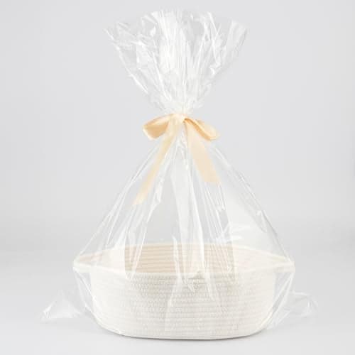 JUNBOLE Baby Gifts Basket Empty with Gifts Bag and Ribbon12x8x5 Gift Baskets to Fill Easter Baskets Birthday Baskets Small Woven Cotton Rope Basket Baby Toy Baskewhite regular