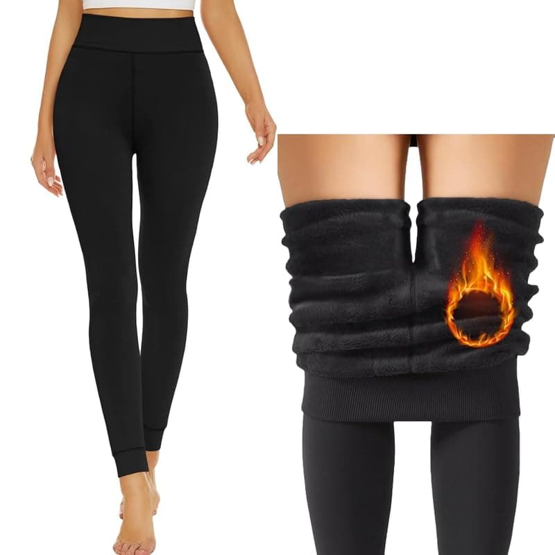 LEBAMI Women's Fleece Thermal Leggings | Winter Warm Tights | Stretchable High Waist Bottom Pants(Black,S)