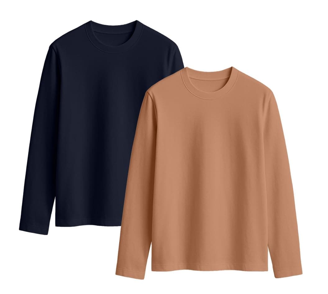 JUNEBERRY® Cotton Round Neck Regular Fit Solid Core Full Sleeve T-Shirt Combo for Women & Girls (Pack of 2) (PO2_JB_FS_NY_CR_S)