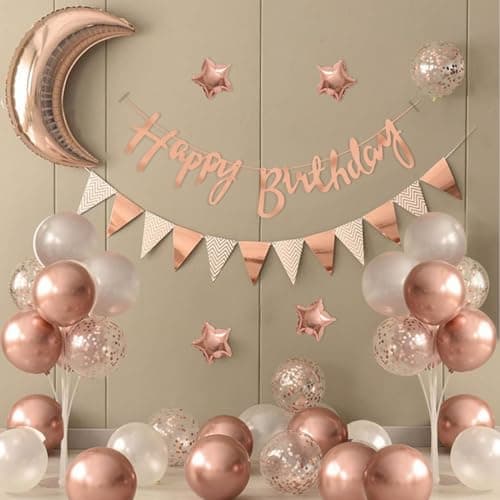 Party Propz Birthday Decoration Kit for Girls – 42 Pcs Rose Gold Birthday Decoration Kit with Foil Balloons, Happy Birthday Banner & Rose Gold Balloons for Decoration (Latex, Cardstock, Foil)