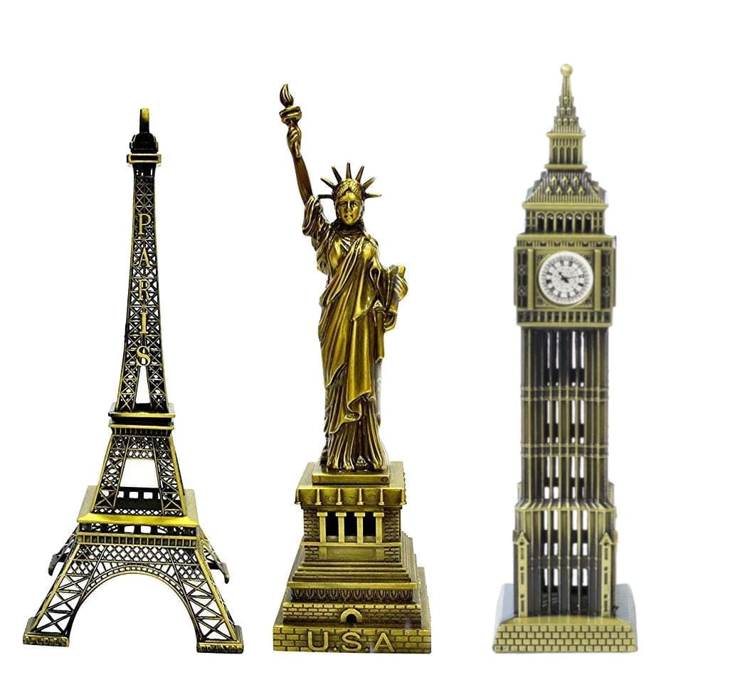 Lilone Metal Showpiece Paris For Home Decor | Eiffel Tower, Statue Of Liberty, Big Ben Tower, Home Decoration Items | Approx Size 15Cm, Orange