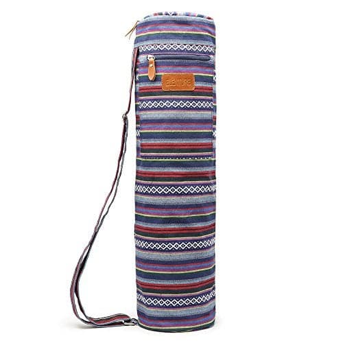 ELENTURE Canvas Yoga Mat Bag with Adjustable Strap & Pockets, Full-Zip Travel Gym Tote for Women & Men, Fits 1/4" & 1/3" Thick Mats, Lightweight Carrier for Yoga, Workout, Outdoor Use