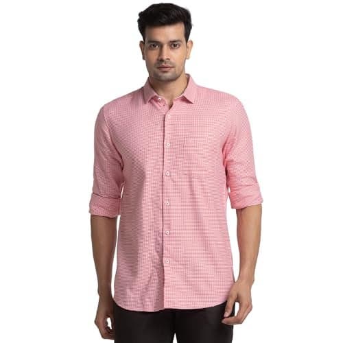 Raymond Men's Contemporary Fit Full Cotton Semi Cut Away Collar Structure Pattern Full Sleeve Red Shirt