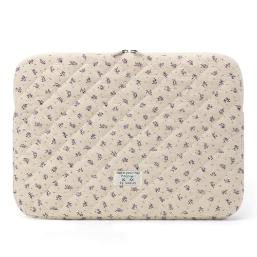 Puffy Laptop Sleeve 13-15.6 Inch Cute Quilted Laptop Protective Case Padded Floral Computer Sleeve for MacBook (A-Purple, 15 Inch)