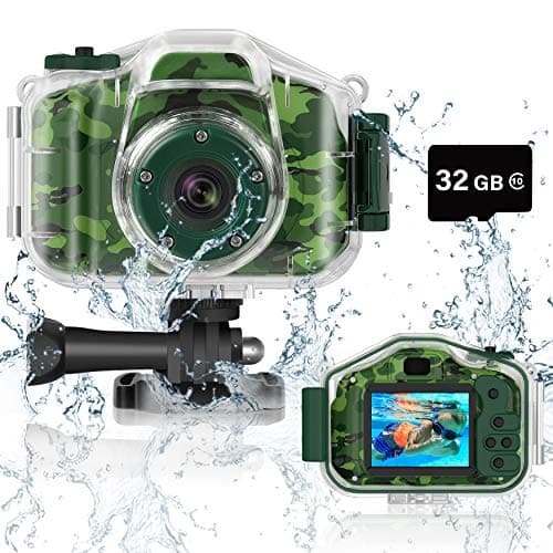 DEKER Waterproof Camera for Kids Christmas Birthday Gifts for Boys Girls 312 Year Old Mini HD Toddler Digital Video Children Travel Camcorder 2 Inch IPS Screen with 32GB Card Green