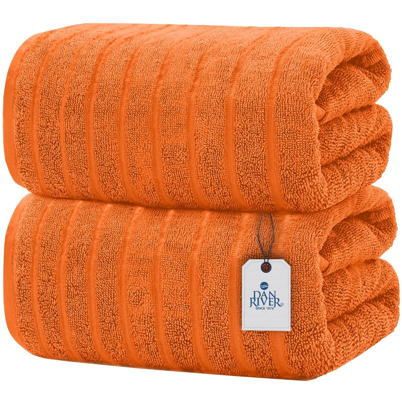 DAN RIVER Luxury Jumbo Bath Sheets 2 Piece 550 GSM 35x70 Inches 100 Cotton Highly Absorbent Speed Breaker Design Bath Towel Set Super Soft Towels for Bathroom Hotel Spa Orange