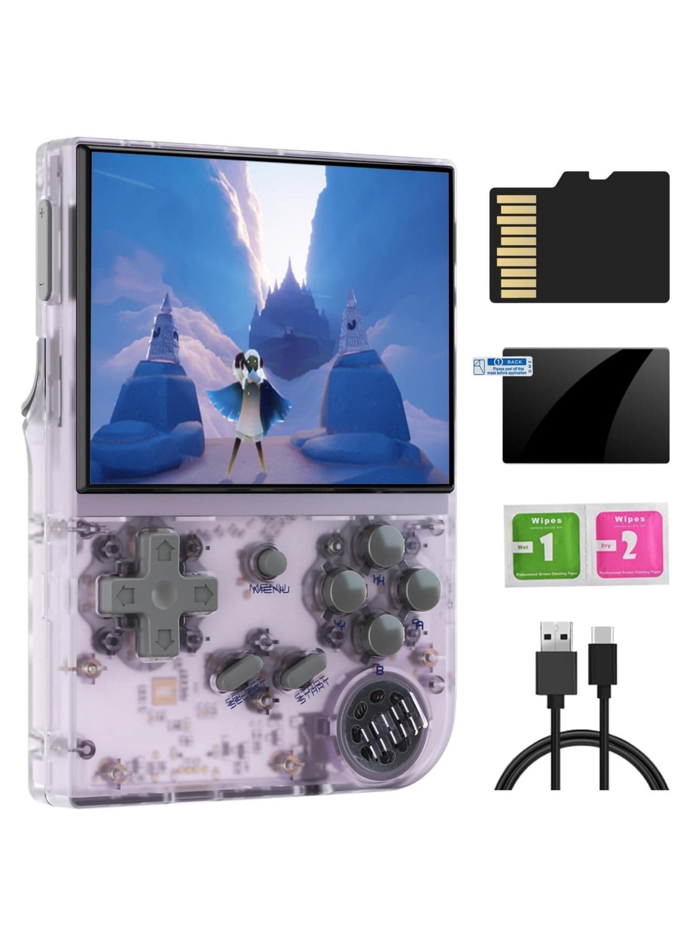 RG35XX 2024 New Version Retro Handheld Game Console, Upgraded Chip, Linux System 3.5-Inch IPS Screen Built-in 64G TF Card and 5000+ Classic Games, Support HDMI TV Output (Purple 64G)