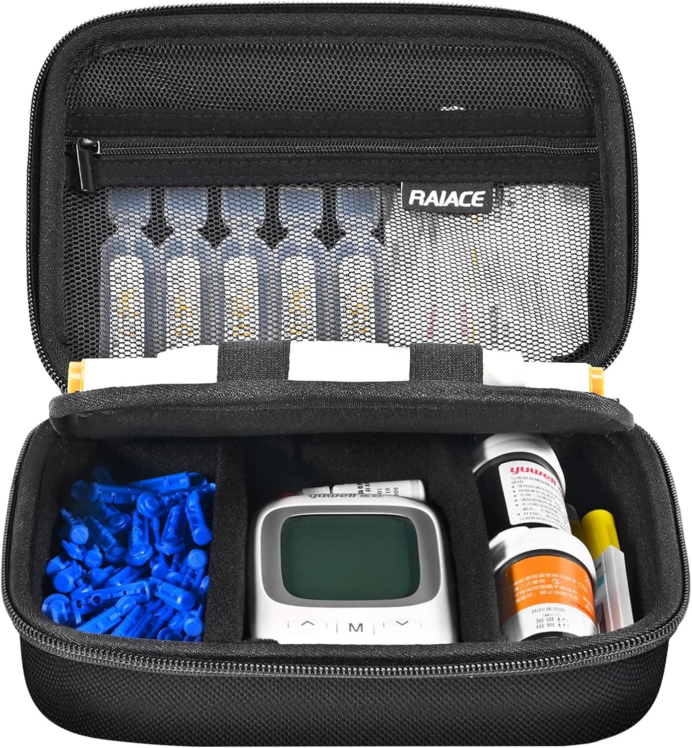 RAIACE Hard Storage Case for Diabetic Supplies Bag fit for Glucose Meter Insulin Pen Glucose Monitor Blood Sugar Test StripsLancets for sale is case only Black