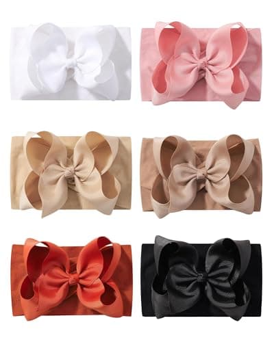 doboi 6PCS Baby Girl Headbands - Ribbon Bow Nylon Hair Accessories for Infants, Newborns, and Toddlers