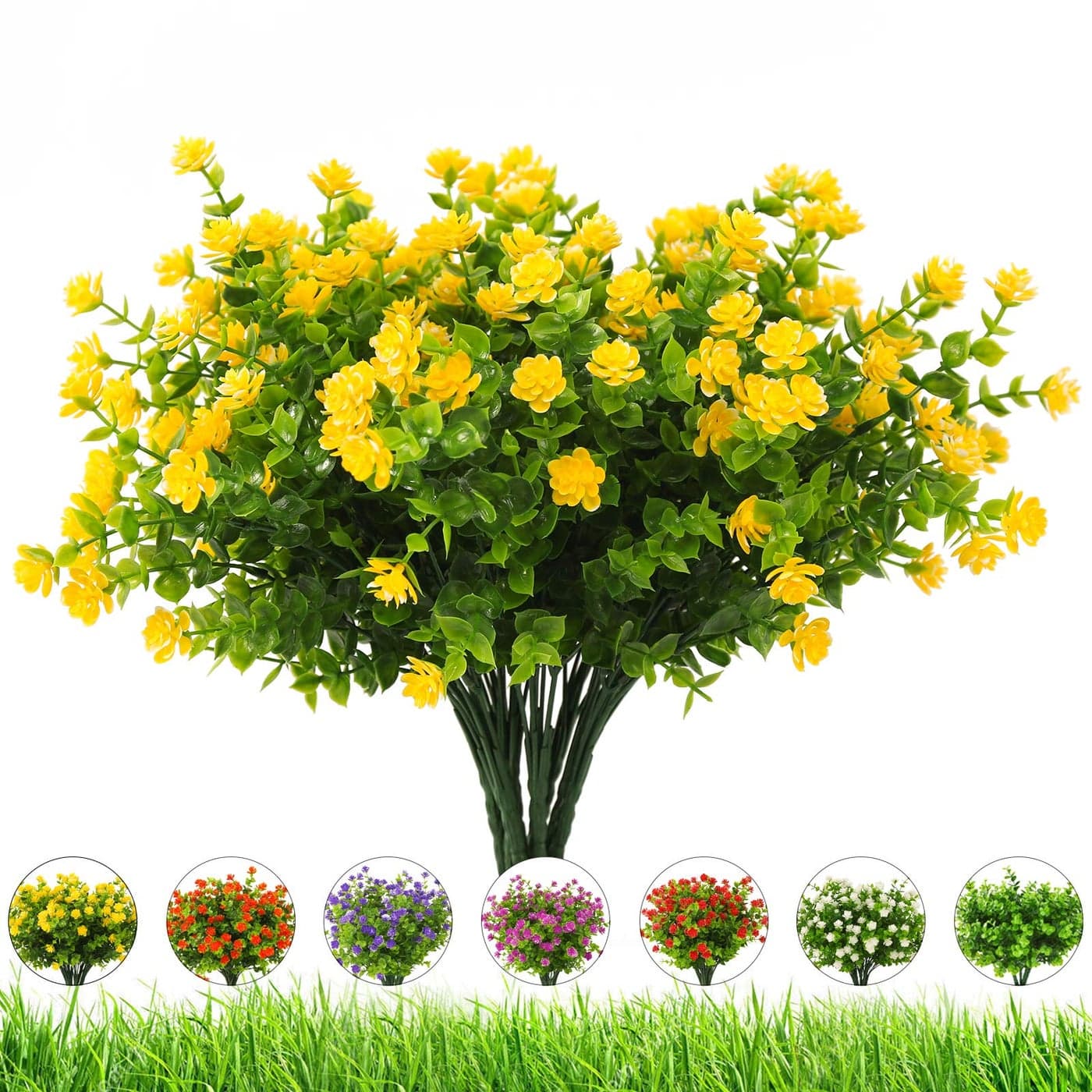 DRT DERUITAI Artificial Flowers OutdoorUV Resistant Fake Flowers 20 Bundles Faux Outdoor Plants Plastic Flowers Greenery Bushes for Indoor Outside Home Porch Decoration Yellow