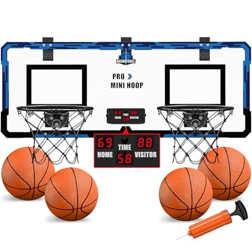 HYES 2 Player Basketball Game Dual Shot Over The Door Mini Basketball Hoop Indoor with Scoreboard Basketball Toy Gifts for Kids Boys Girls Adults Suit for BedroomOfficeOutdoorPool Blue
