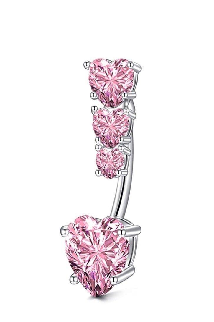 Hypoallergenic G23 Titanium Steel Belly on Ring with 4 Sparkling Pink Zirconia Hearts – Stylish Body Piercing Jewelry for Sensitive Skin Belly piercing Ring for Women
