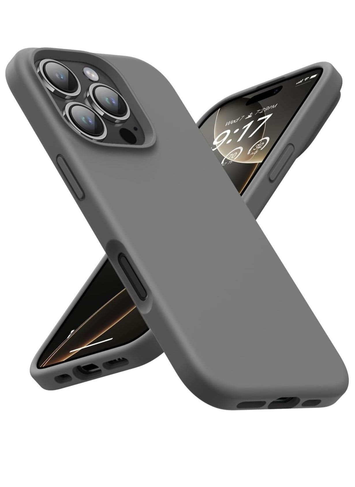 "iPhone 16 Pro Max Soft Liquid Silicone Case - Shockproof Full Body Protection with Matte Finish & Microfiber Lining (Dark Grey)"