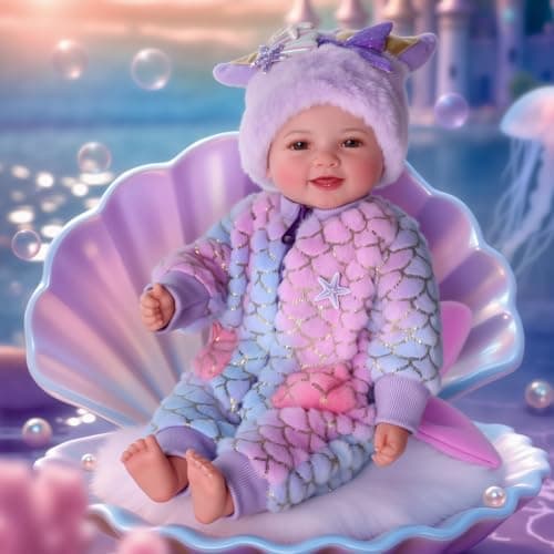 BABESIDE Mermaid Baby Doll Girl17inch Realistic Soft Baby Dolls with Sparkling Mermaid Outfit Accessories Cute Mermaid Toys for 3 Year Old Girls Gifts Pretend Play Collection