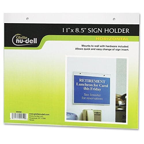 Nu-Dell 11" x 8.5" Horizontal Wall Mount Sign Holder, Clear