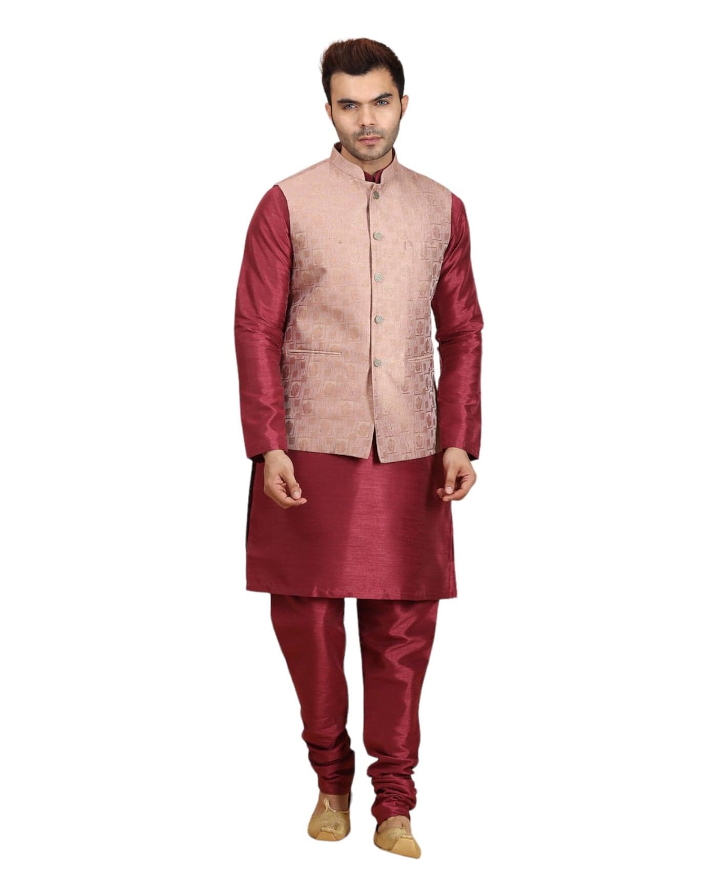 Ethluxis Men Kurta Pyjama Jacket Set (38, Burgandy)
