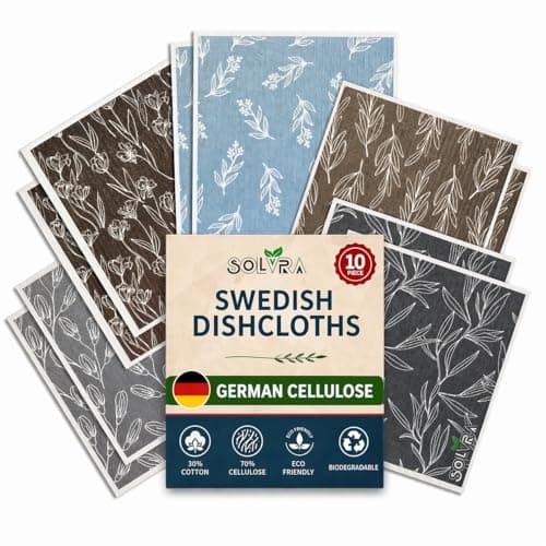 10 PCS Leaf Print Swedish Dishcloths for Kitchen 100% Biodegradable Reusable Cellulose Sponge Cloths Ultra Absorbent, Eco-Friendly Cleaning Towels Dishcloths for Washing Dishes & General Cleaning