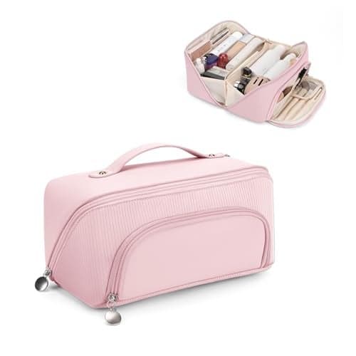 Lotour Makeup Bag Organizer Travel Cosmetic Bag, Large Capacity Skincare Bag for Women Girls, Portable Pouch Open Flat Toiletry Bag for Travel Essentials Toiletries Accessories