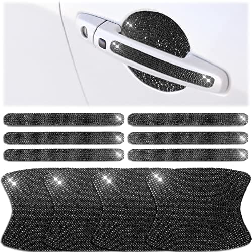 Frienda 10 Pieces Bling Car Accessories for Women Bling Car Door Handle Protector Door Handle Covers for Car Rhinestone Car Bowl Protector Accessories Women StickersBlack