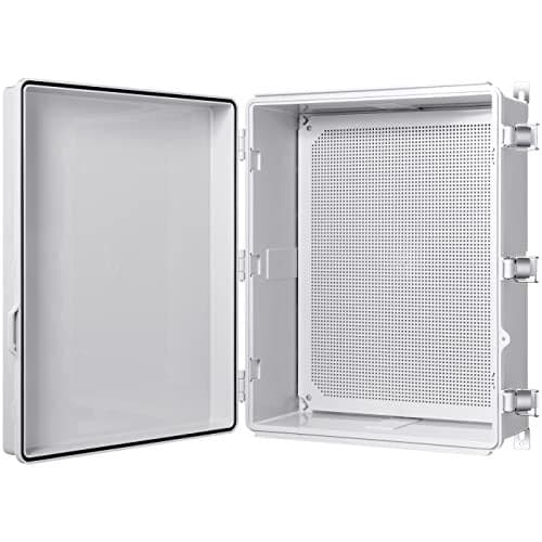 Gratury Junction Box, IP67 Waterproof Plastic Enclosure for Electrical Project, Hinged Grey Cover, Includes Mounting Plate and Wall Bracket 510×410×200mm (20"×16.1"×7.9")