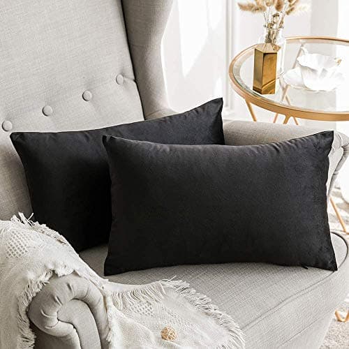 Khooti Rectangular Velvet Cushion Cover, 16x24 | Black | Pack of 1 | Solid Plain Soft & Smooth, Decorative Cushion Covers for Living Room, Bedroom, Couches, Chairs, Sofas, Beds & Home Decor