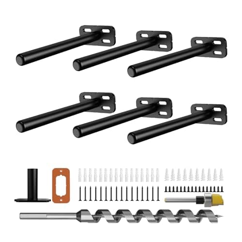 6pcs Wall Shelf Brackets Heavy Duty Floating Shelf Bracket Hidden,Invisible Black Shelving Brackets Decorative Floating Shelf Hardware Heavy Duty,Metal Shelf Support Bracket(6"-6pcs)