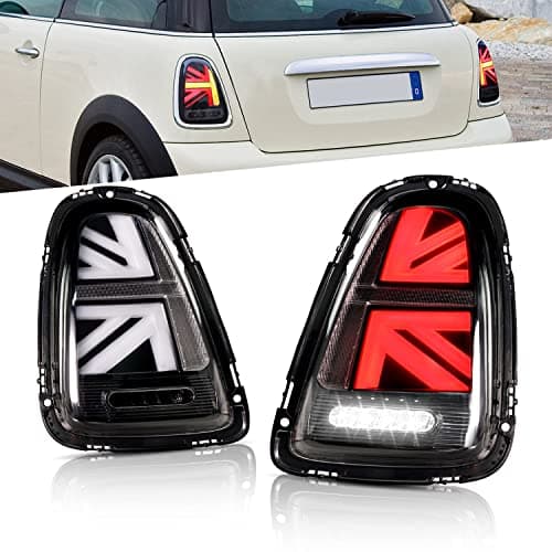LONGDING Tail Light Assembly Fit for Mini Cooper 2007-2013 & Coopers Hatchback R56 R57 R58 R59 Union Jack Tail Lights w/Sequential Turn Signal Light (Not Fit for Mini Cooper Clubman)