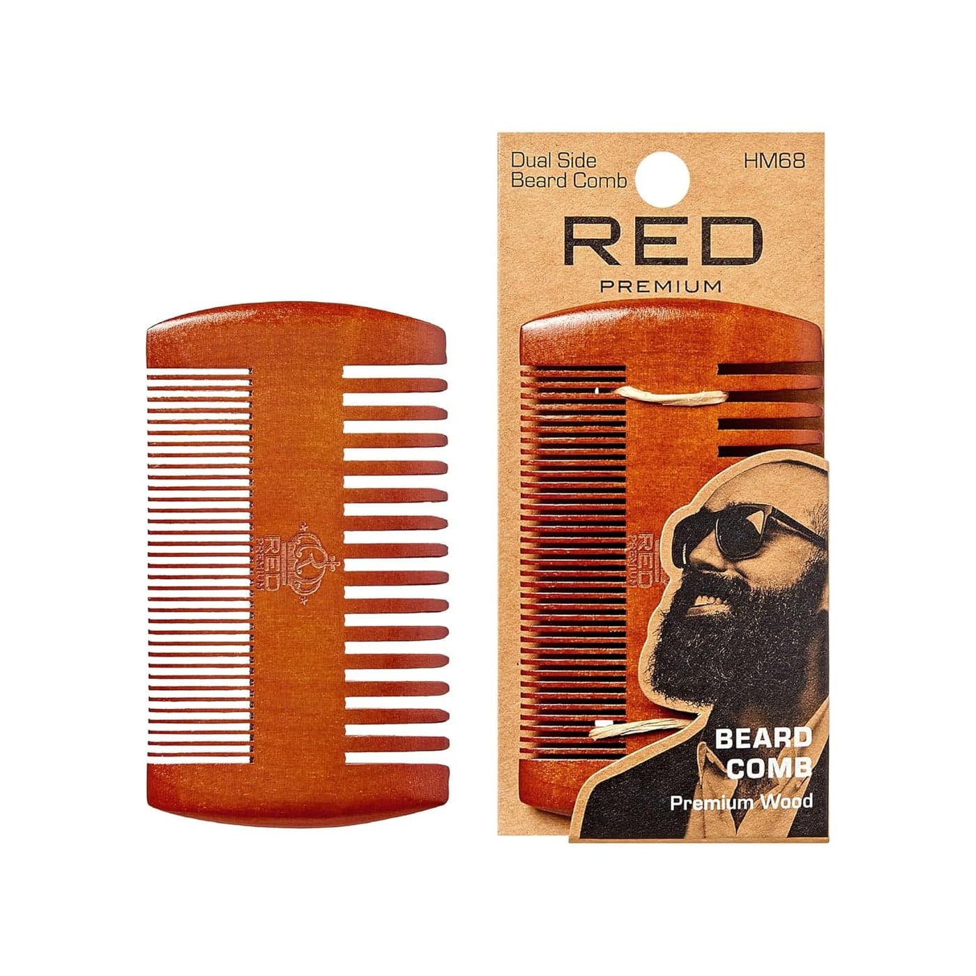 RED by Kiss Premium Wood Men Dual Side Beard Comb Easy Detangling and Styling Durable Design for Gentle Beard Hair Mustache Grooming Essential No Snagging Pulling Maximize Conditioning