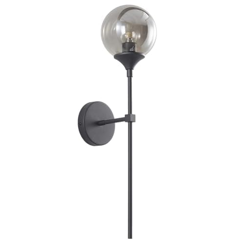 KCO Lighting Modern Smoke Grey Glass Globe Wall Sconce Black Matte Slim Wall Sconce Long Slim Wall Mount Light Vintage Industrial Wall Lamp for Hallway Stairs Bathroom