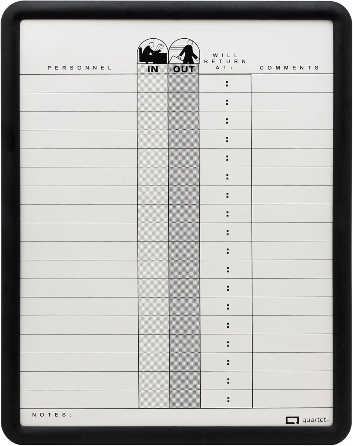 Quartet InOut Board 11 x 14 DuraMax Porcelain In and Out Board 18 Names Classic Gray Black Frame 750