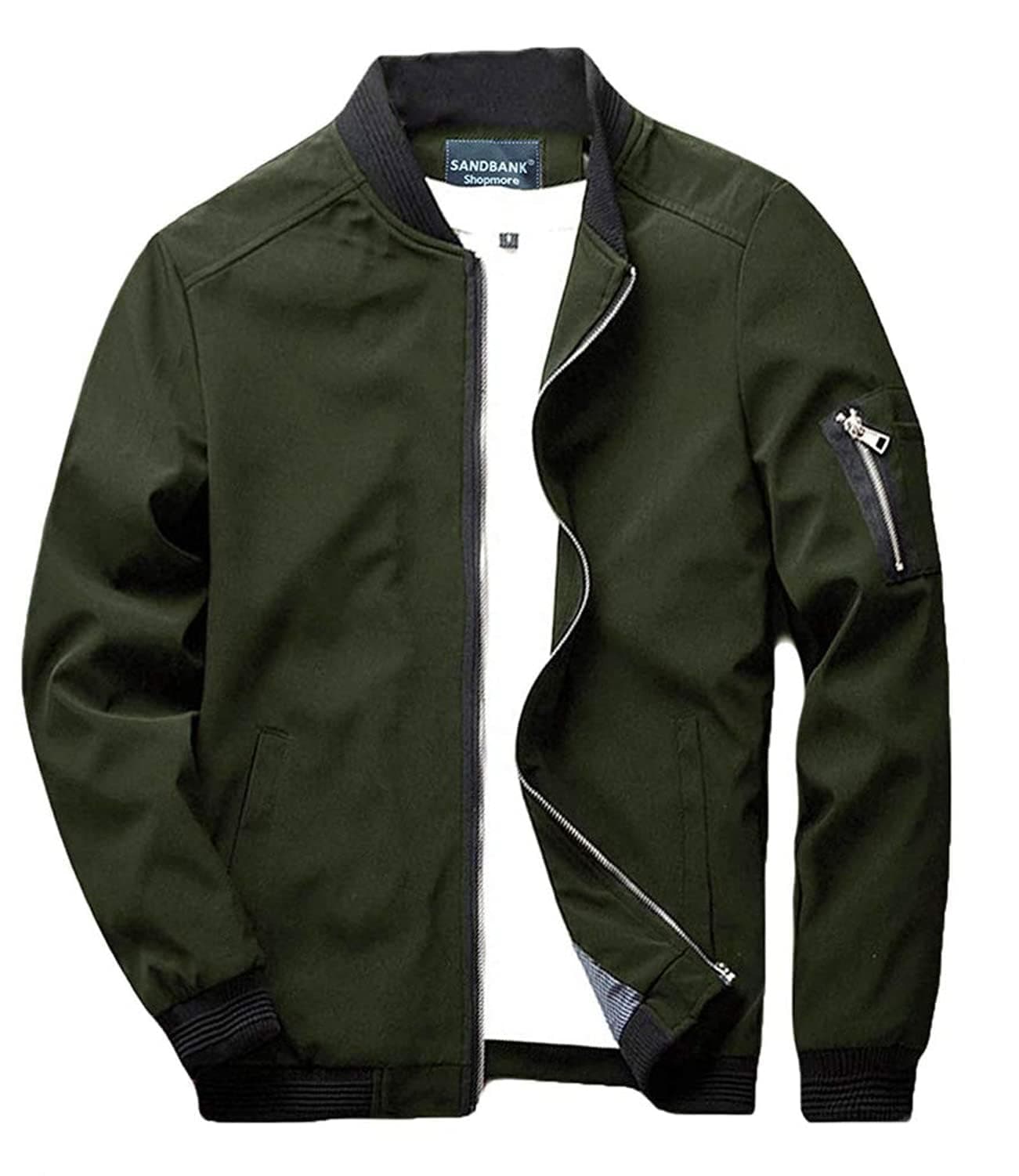 sandbank Mens Slim Fit Lightweight Sportswear Flight Bomber Jacket Softshell Casual Coat Army Green US XL Asian Tag 5XL