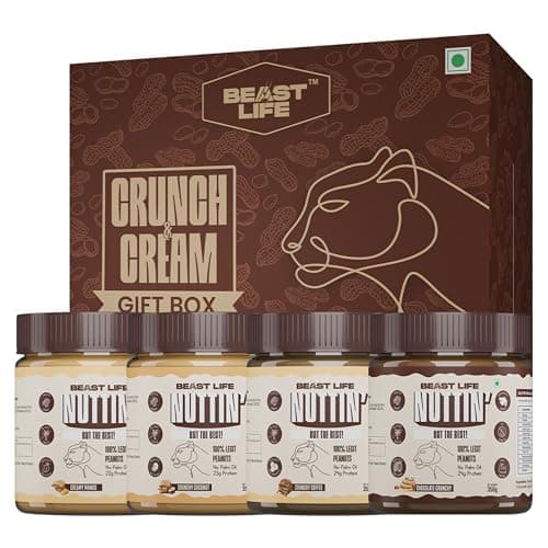 BeastLife Crunch & Cream Peanut Butter Combo Box – 4 Flavors (Mango, Coconut, Coffee, Chocolate) | 24.5 G Protein | 350 gm Each | 100% Peanuts, High Protein | Zero Palm Oil | Non‑GMO Nut Butter | Fitness-Friendly Spread | Zero Cholesterol