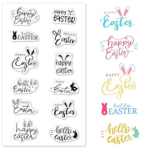 Happy Easter Clear Stamps for Card Making Happy Easter Words Bunny Rabbit Rubber Stamps Easter Transparent Silicone Seals for Easter Spring DIY Scrapbooking Embossing Paper Card Album Craft Supplies