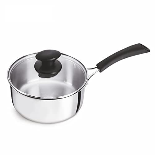 Alda Bueno Triply Stainless Steel Sauce Pan with Glass Lid 14cm, 1.0 LTR Metallic