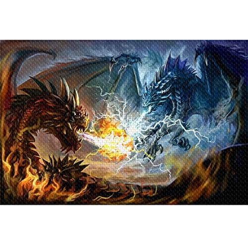 Puzzles for Adults 1000 Piece Jigsaw Puzzles Fire Dragon and Electric Dragon Fight Puzzle Game for Indoor Activity Family Game Toy Gifts 275x 197