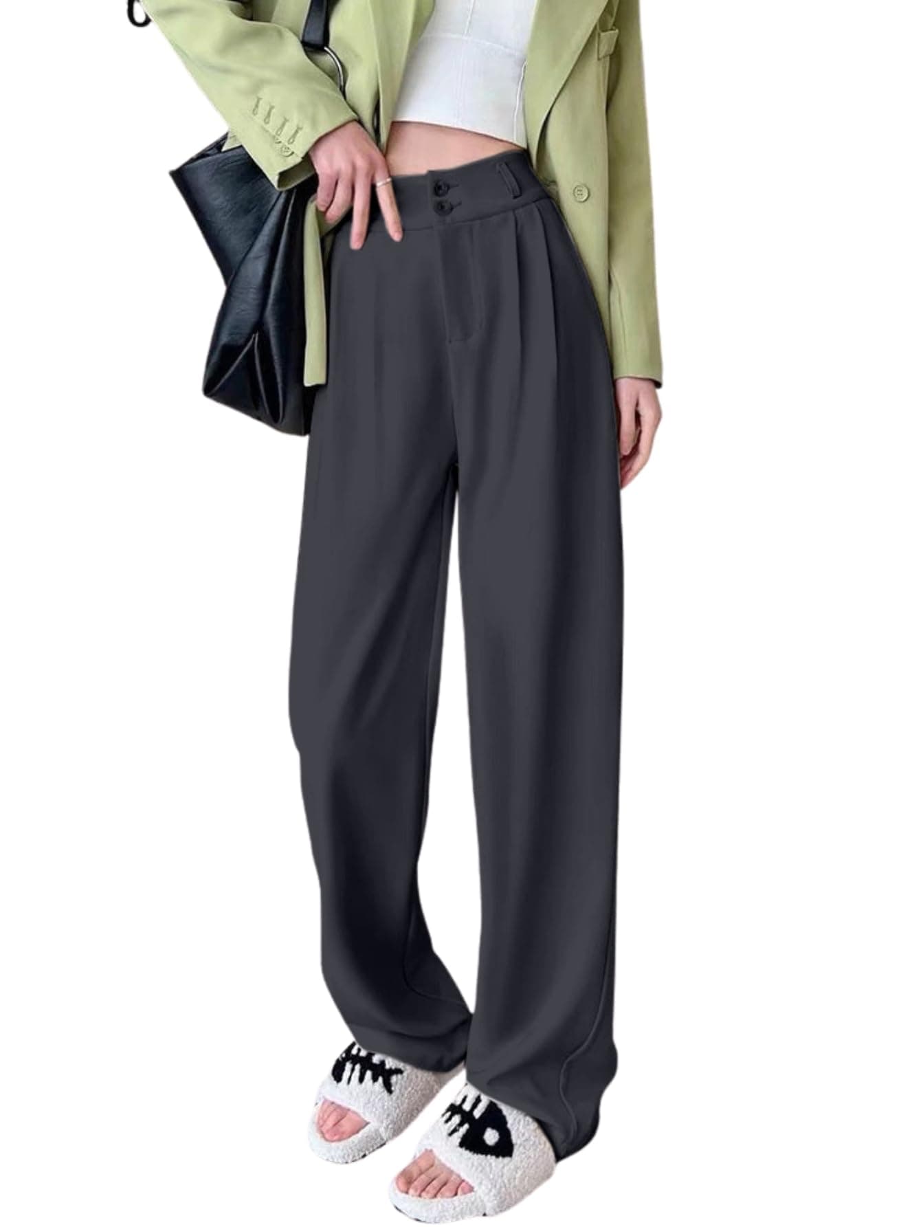 Aahwan Solid Cadat Grey Korean Baggy Parallel Formal Pant for Women's & Girls' with Pocket(220_CGrey-XL)