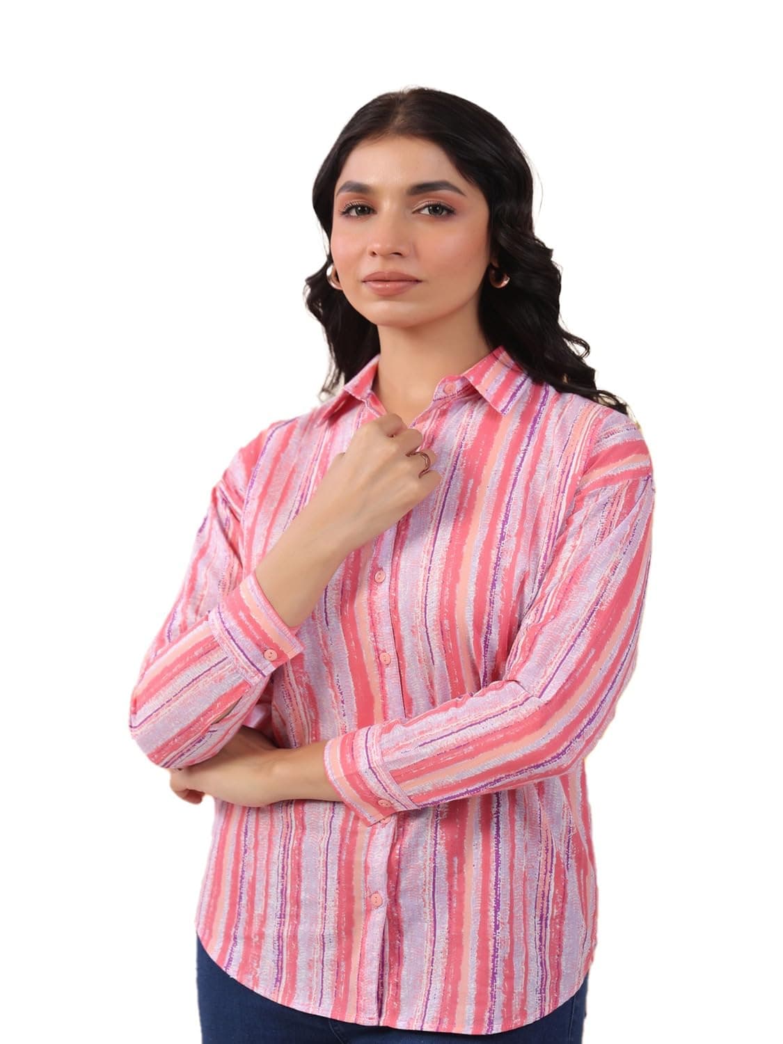 Rimika's Pure Cotton Multi Stripe Shirt Regular Fit with Full Sleeves, Collar, Front Button, Perfect for Casual, Formal, and Ethnic Wear