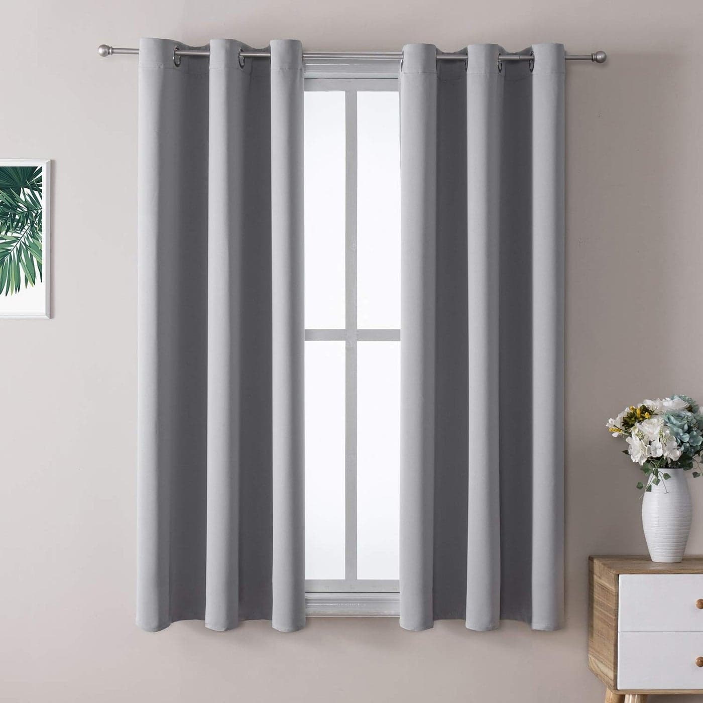 ChrisDowa Grommet Blackout Curtains for Bedroom and Living Room 2 Panels Set Thermal Insulated Room Darkening Curtains Light Grey 42W x 63L