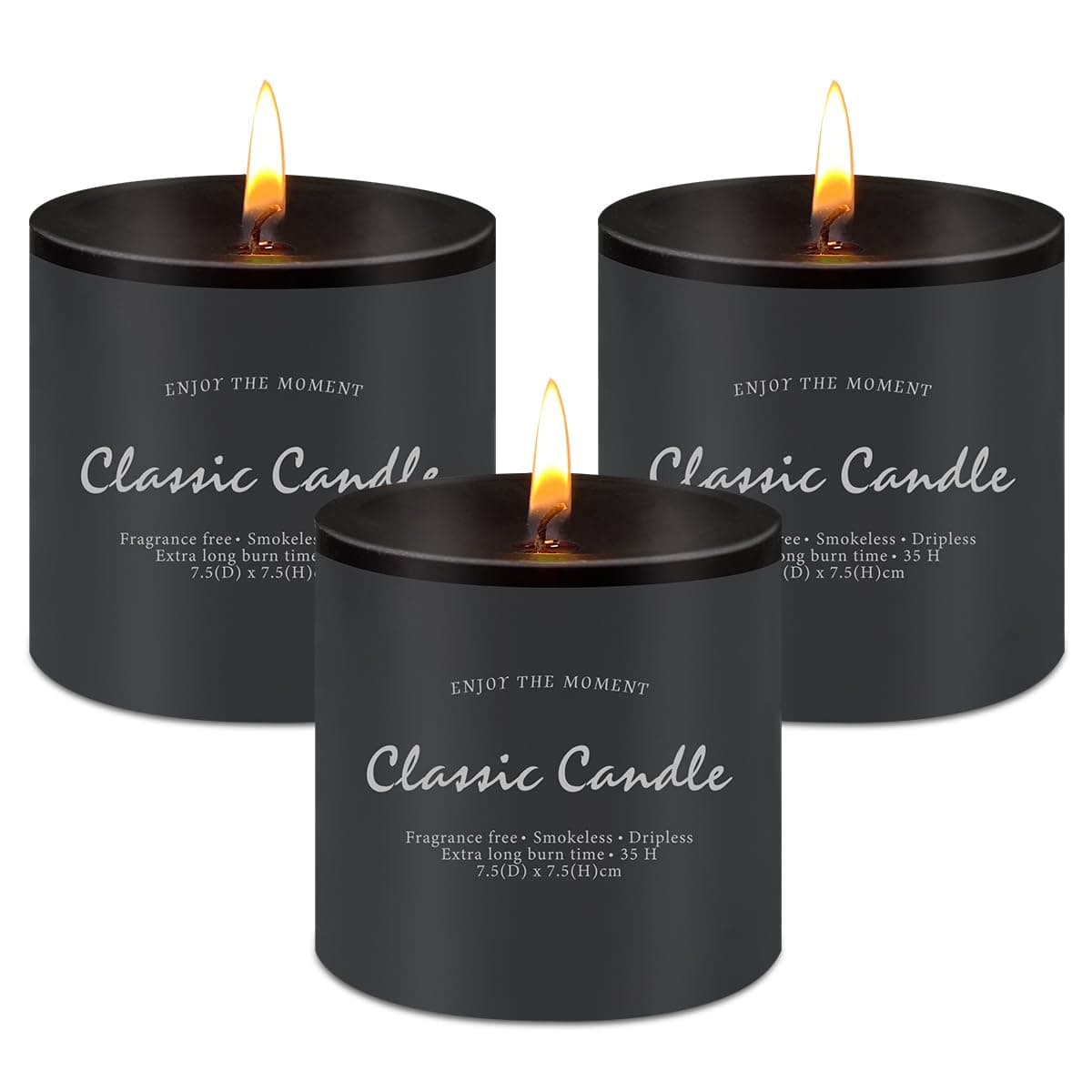 Hand Poured Emergency Candles Pillar Set of 3 NonToxic Smokeless 3x3 Inch Black Candle Decorative Rustic Unscented Candles Large for Power Outage