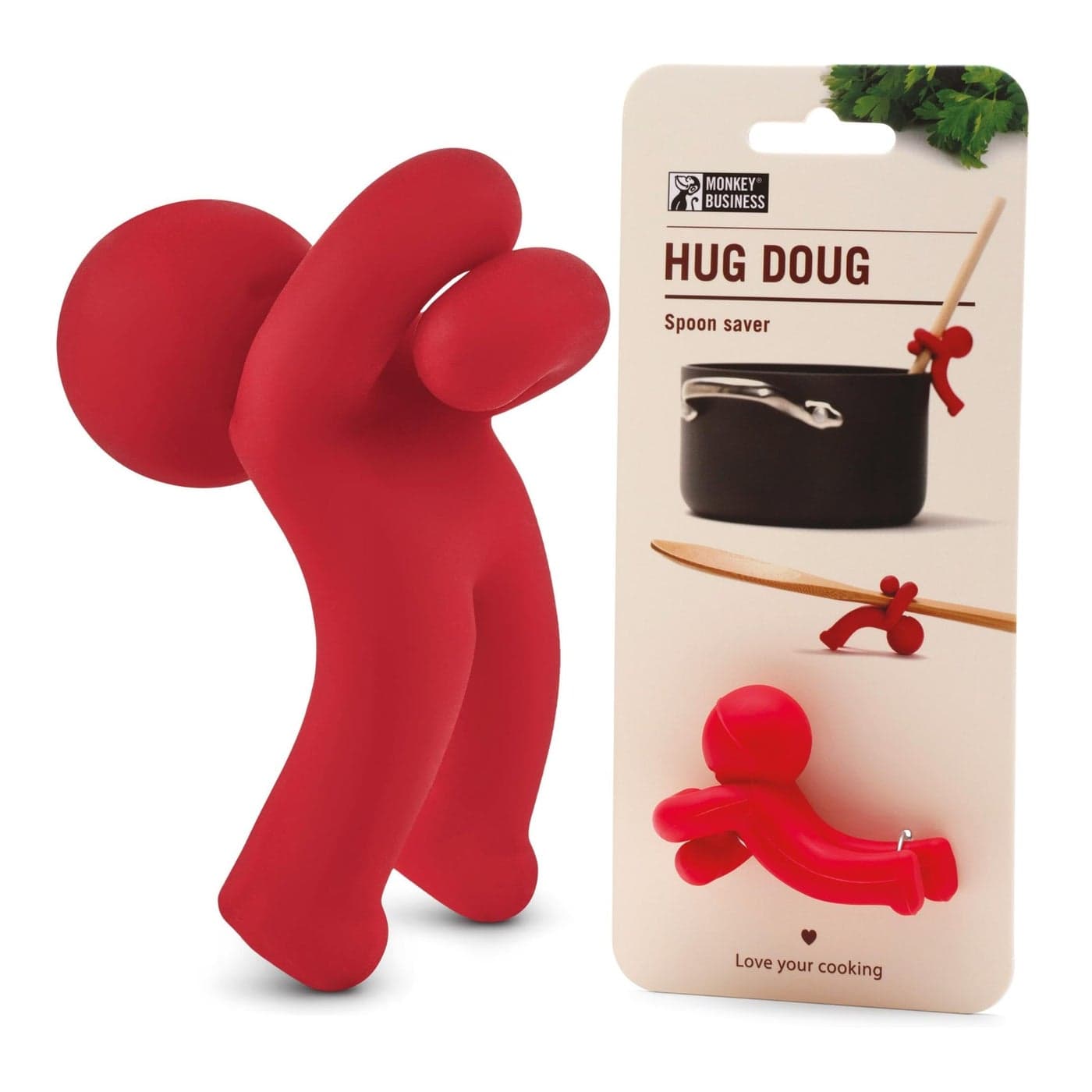 Monkey Business Hug Doug Spoon Saver Spoon Holder and Lid Lifter Ideal for StandardSized Utensils Silicone Spoon Rest Stove Spoon Holder Cool Kitchen Gadgets Cute Kitchen Accessories