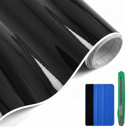 Lypumso Gloss Black Vinyl Wrap Glossy Black Car Wrap Film Vinyl Roll with AirRelease Technology Self Adhesive Car Sticker for DIY Automotive Exterior Interior Decals 1ft x 10ft with Tool Kit