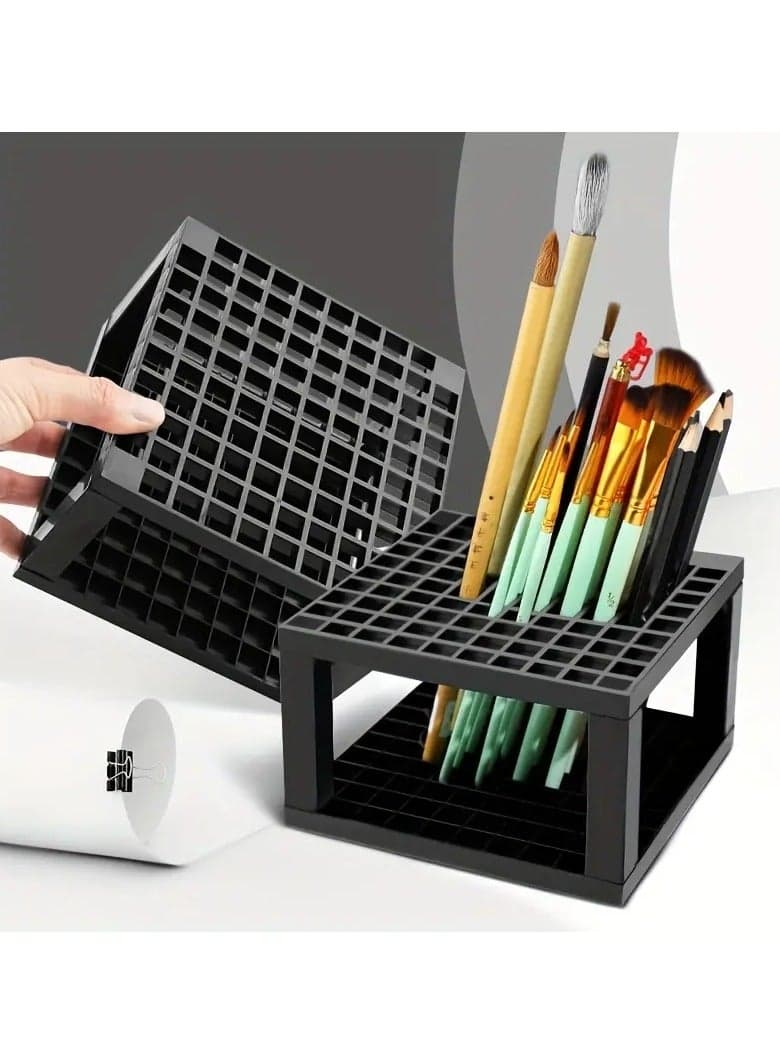 96 Holes Pencil Brush Holder Detachable Pencil Holder Organizer Storage Paint Brushes Markers Rack Black 1 PCS