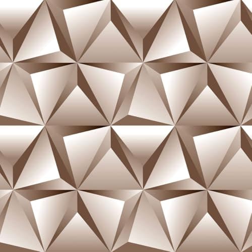 Heinriched 3D Geometric Wallpaper Decal, Self-Adhesive PVC Vinyl Wall Stickers, Brown/White, for Living Room, Hall, Kitchen 45 X 1000 CM (10 Meters)