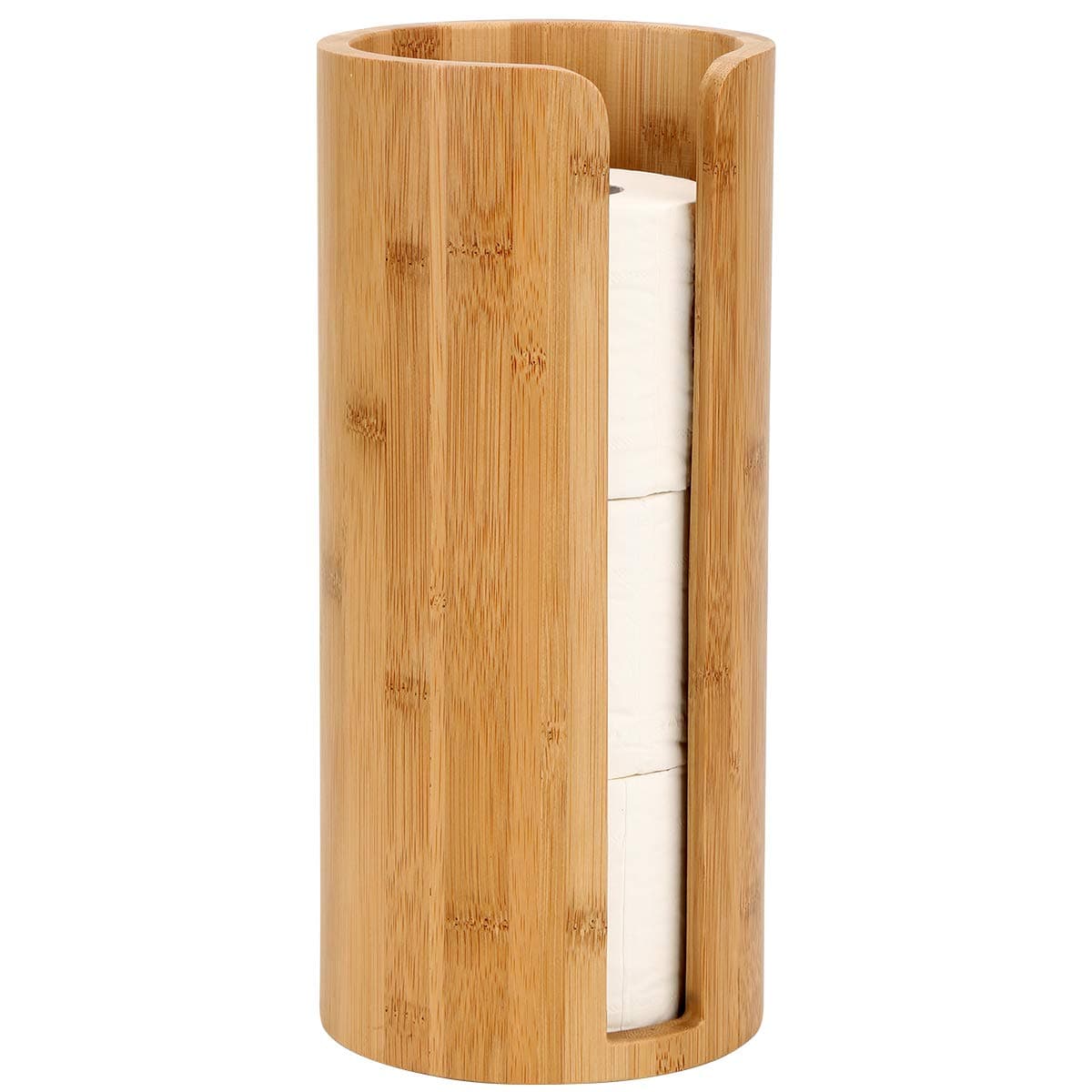 Woodluv Toilet Roll Holder FreeStanding Toilet Paper Storage Holder Stand Round Toilet Paper Loo Roll Holder Stand for Bathroom Toilets Bamboo