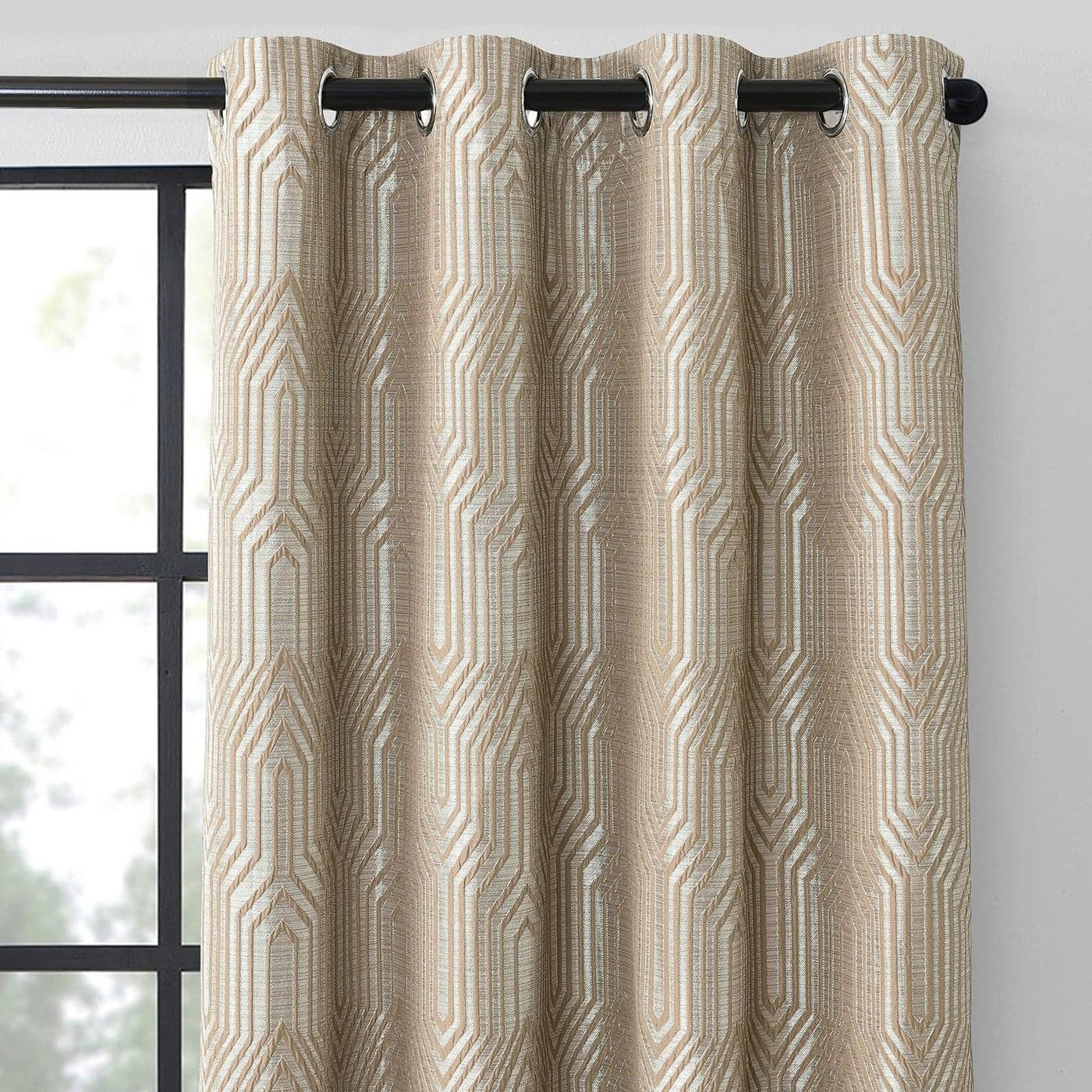 Light Brown and Silvery 100 Blackout Jacquard Geometric Pattern Curtains42 Inch Wide 63 Inch Length 2 Panels Thermal Insulated Noise Reducing AntiRust Grommet Drapes for Bedroom Living Room