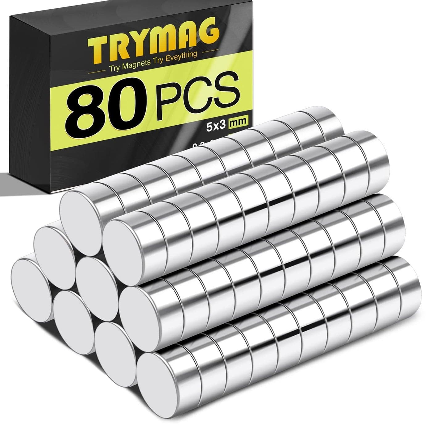 TRYMAG 80Pcs Small 5x3mm Refrigerator Magnets Tiny Strong Rare Earth Small Neodymium Disc Magnets for Fridge Whiteboard Billboard Dry Erase Board Office