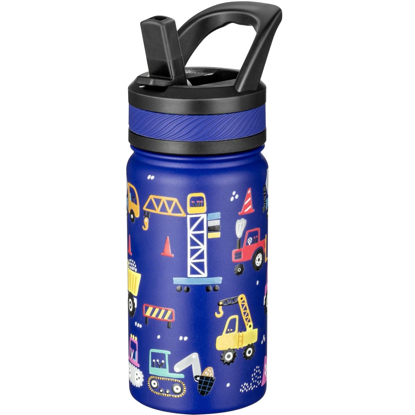 Fanhaw 14 Oz Kids Insulated Water Bottle with Straw Stainless Steel Double Wall Vacuum Cup Leakproof BPA Free Suitable for Boys and GirlsBlue Under Construction